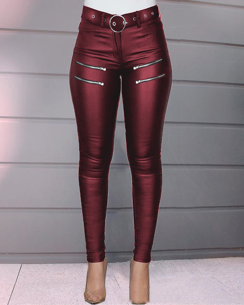 Fashion All-match Casual Tight-fitting Zipper Decoration Tight-fitting Trousers - Beuti-Ful