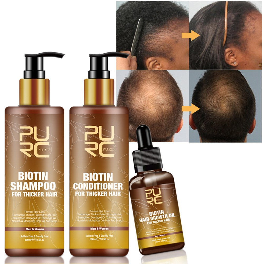 PURC Hair Care Ginger Biotin Three-piece Shampoo Conditioner Repair Dry And Frizz Essential Oil - Beuti-Ful