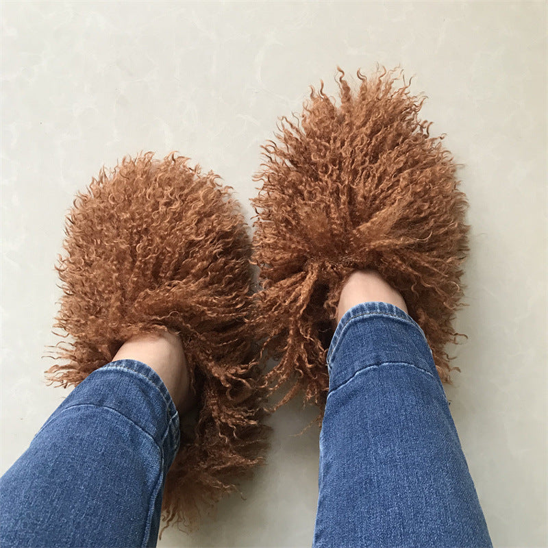 Imitation Tan Sheep Maomao Warm Women's Cotton Slippers Snow Boots - Beuti-Ful