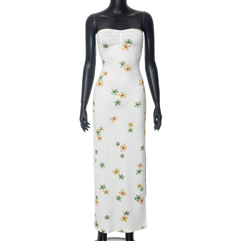 Fold Floral Dress High Waist Long Skirt Printed Tube Top - Beuti-Ful