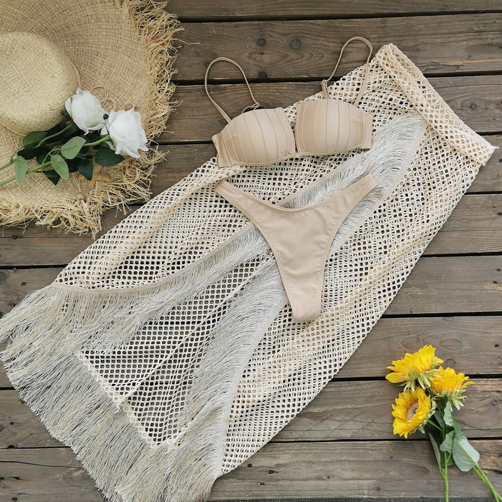 Women's Bikini Half-length Tulle Skirt Tassel Three-piece Suit