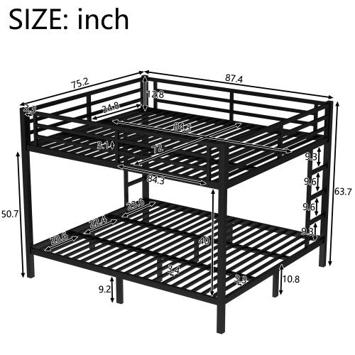 Metal California King Over California King Bunk Bed Space-Saving Noise Reduced No Box Spring Needed, Black