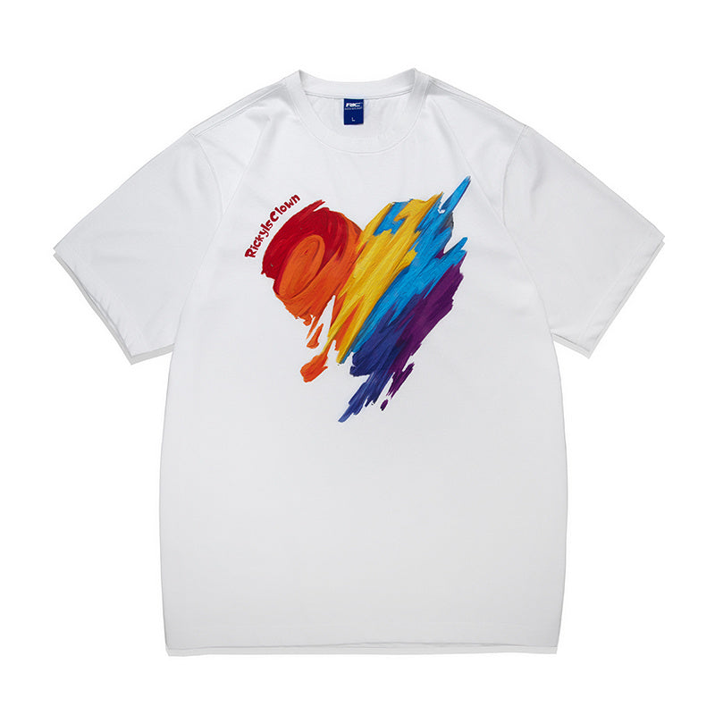 Clown Oil Painting Graffiti Rainbow Love Short-sleeved T-shirt