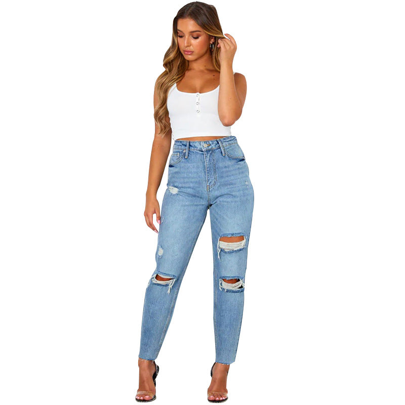 Women's Fashion Washed Blue Jeans - Beuti-Ful