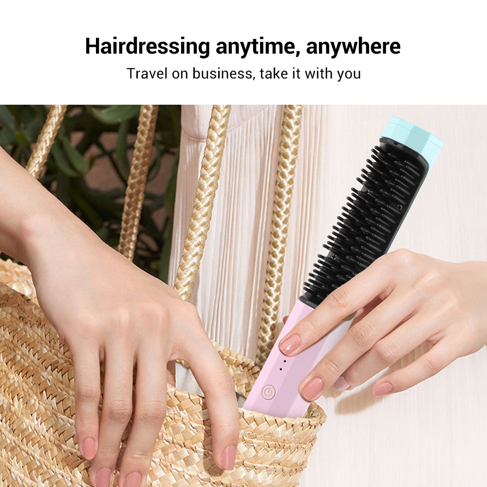 Straightening Comb Rechargeable Hair Wireless Straightener Curler Curling Straighten Dual-purpose Travel Portable USB Charging - Beuti-Ful