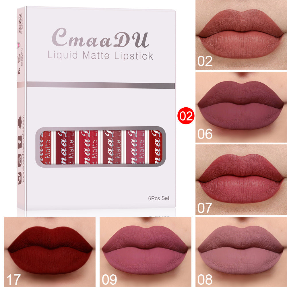 6 Boxes Of Matte Non-stick Cup Waterproof Lipstick Long Lasting Lip Gloss - Beuti-Ful