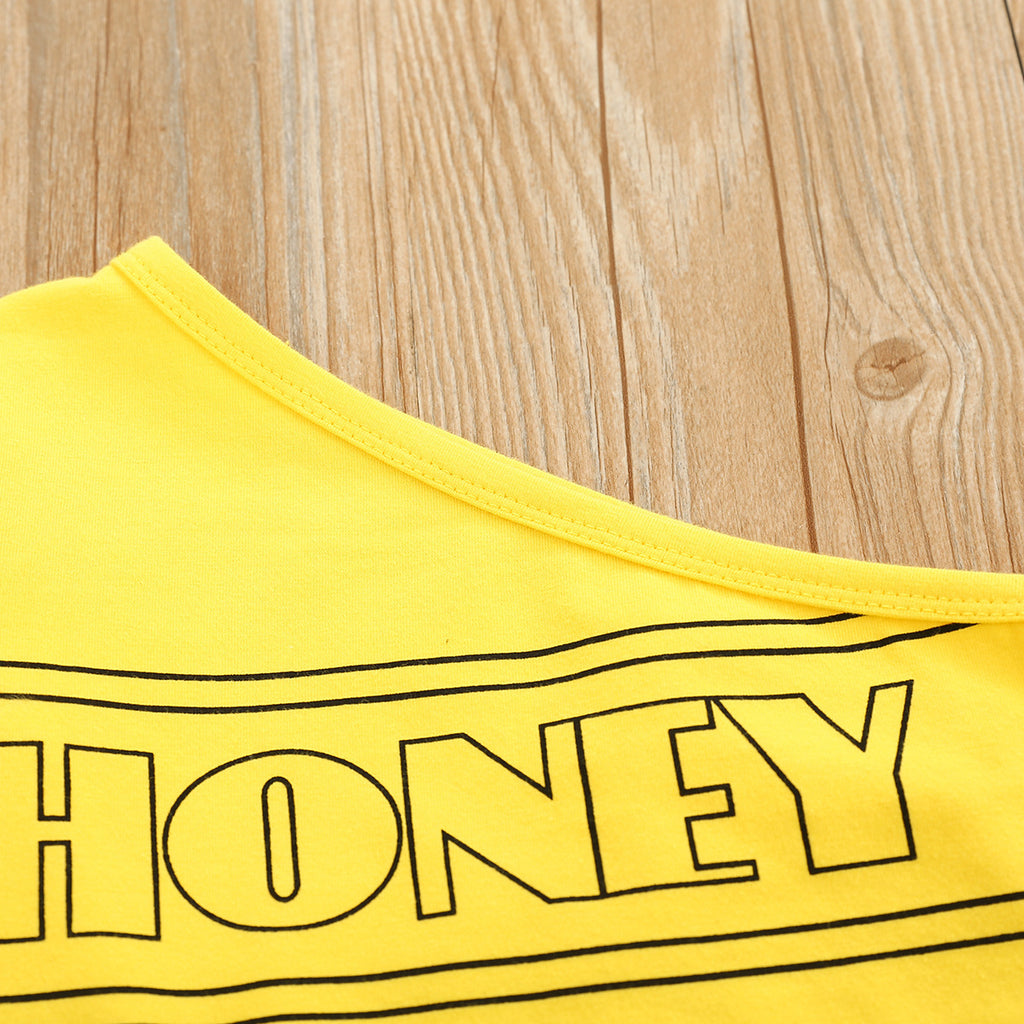 Non-hooded Letters Cotton Pullover Yellow Suit - Beuti-Ful
