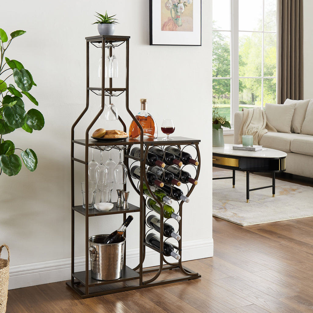 5-tier Freestanding Wine Rack With Hanging Wine Glass Rack And Storage Rack - Beuti-Ful