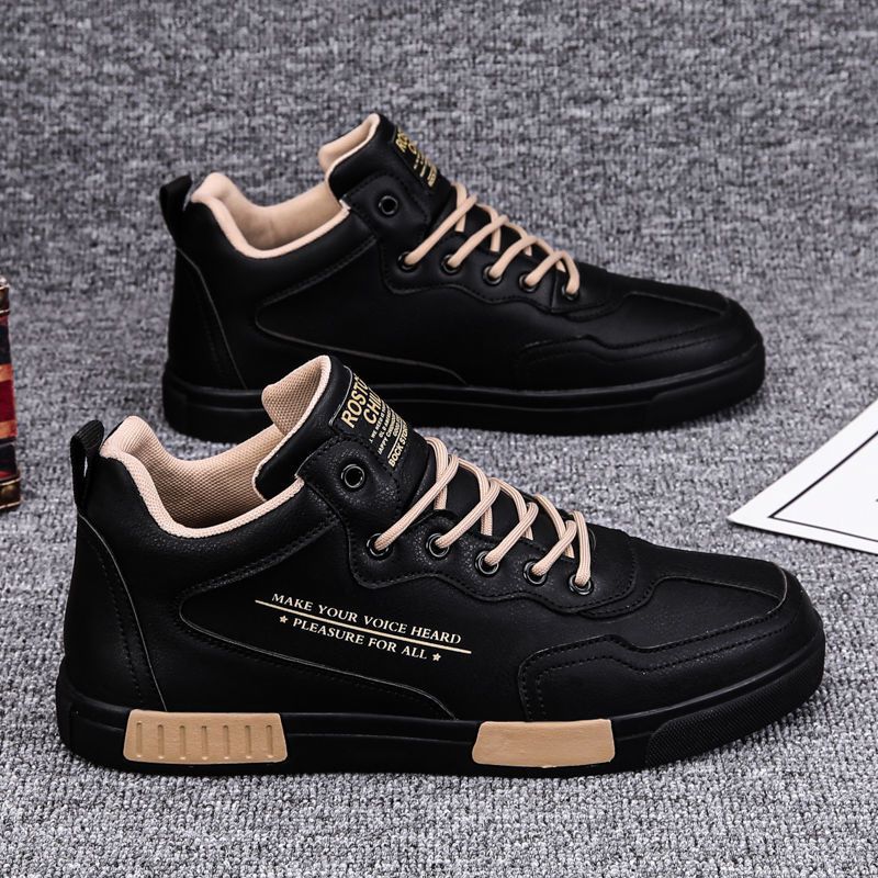 Fashionable High-top Leather Panel Shoes All-match Sports - Beuti-Ful