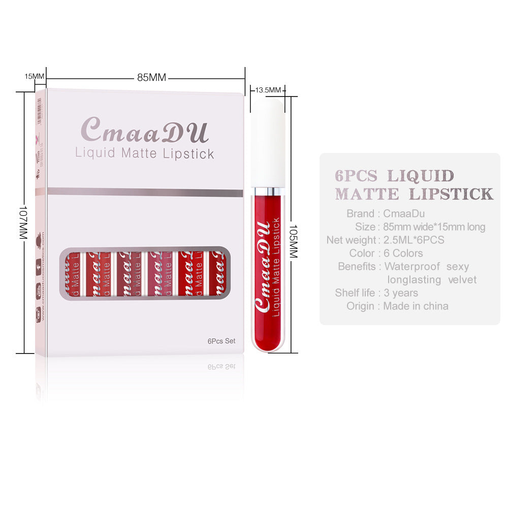 6 Boxes Of Matte Non-stick Cup Waterproof Lipstick Long Lasting Lip Gloss - Beuti-Ful