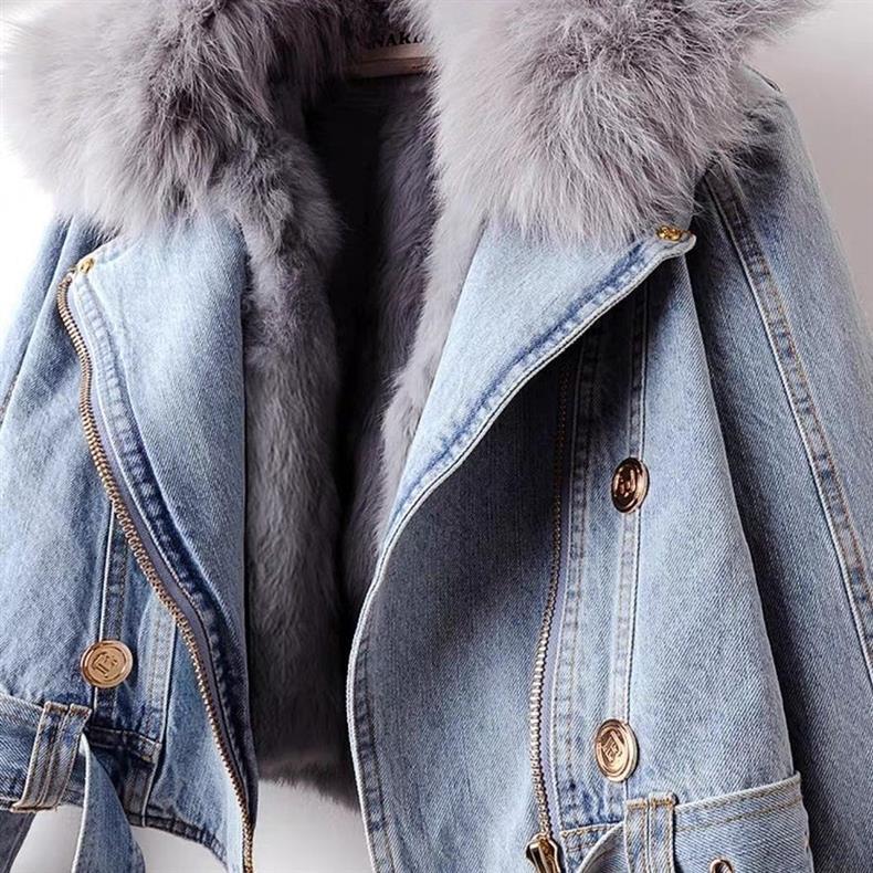 Detachable Fox Fur Rabbit Fur Liner Denim Coat - Beuti-Ful