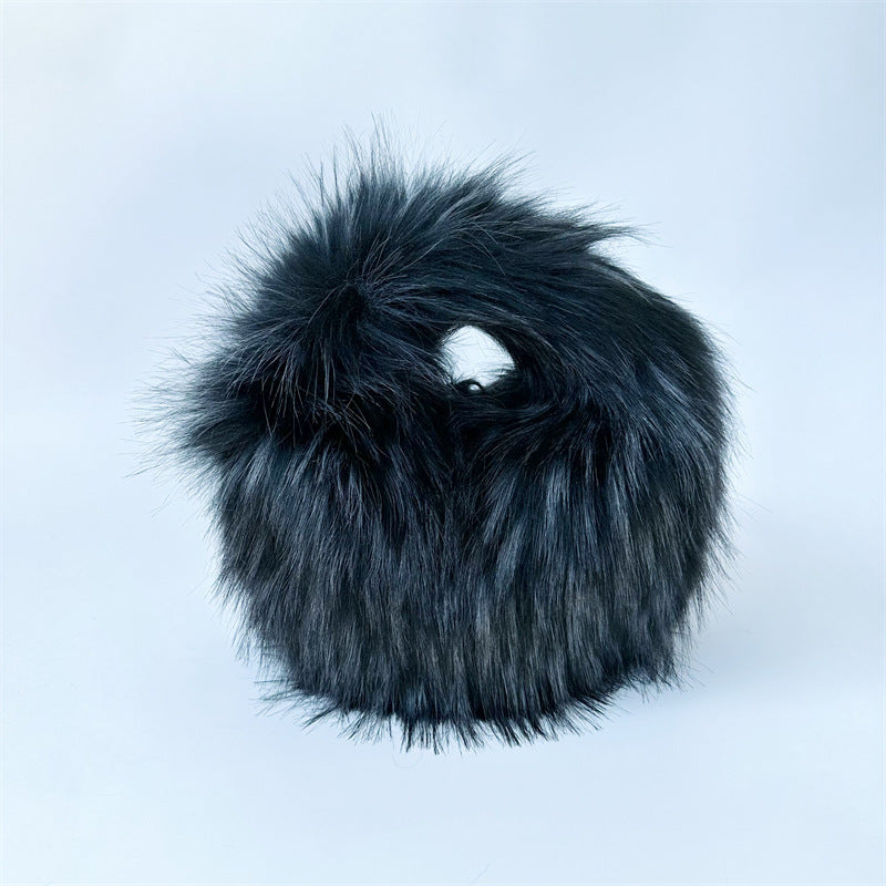 Artificial Raccoon Fur Ball Bag Plush Unique Punk Style Y2g - Beuti-Ful