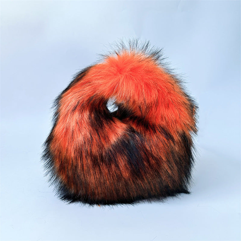Artificial Raccoon Fur Ball Bag Plush Unique Punk Style Y2g - Beuti-Ful