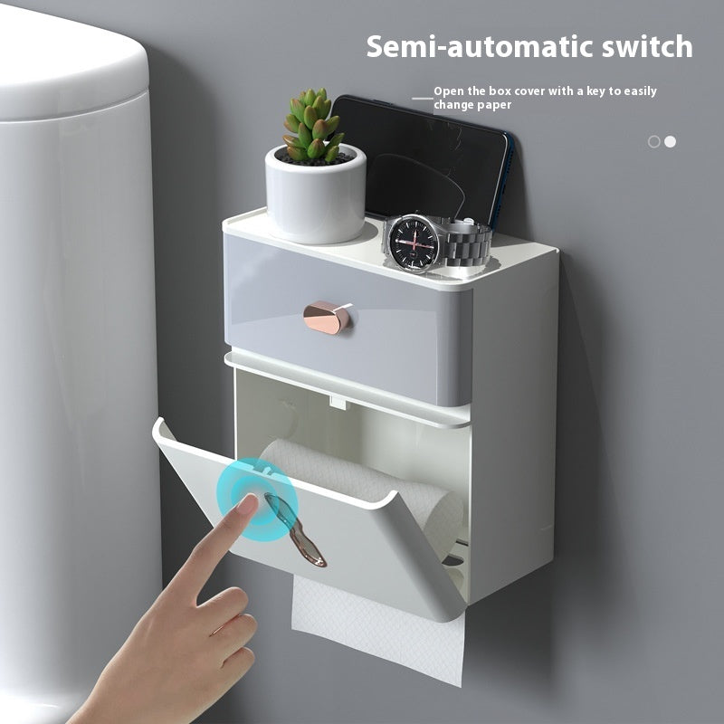 Toilet Tissue Punch-free Wall-mounted Double-layer Waterproof Storage Box