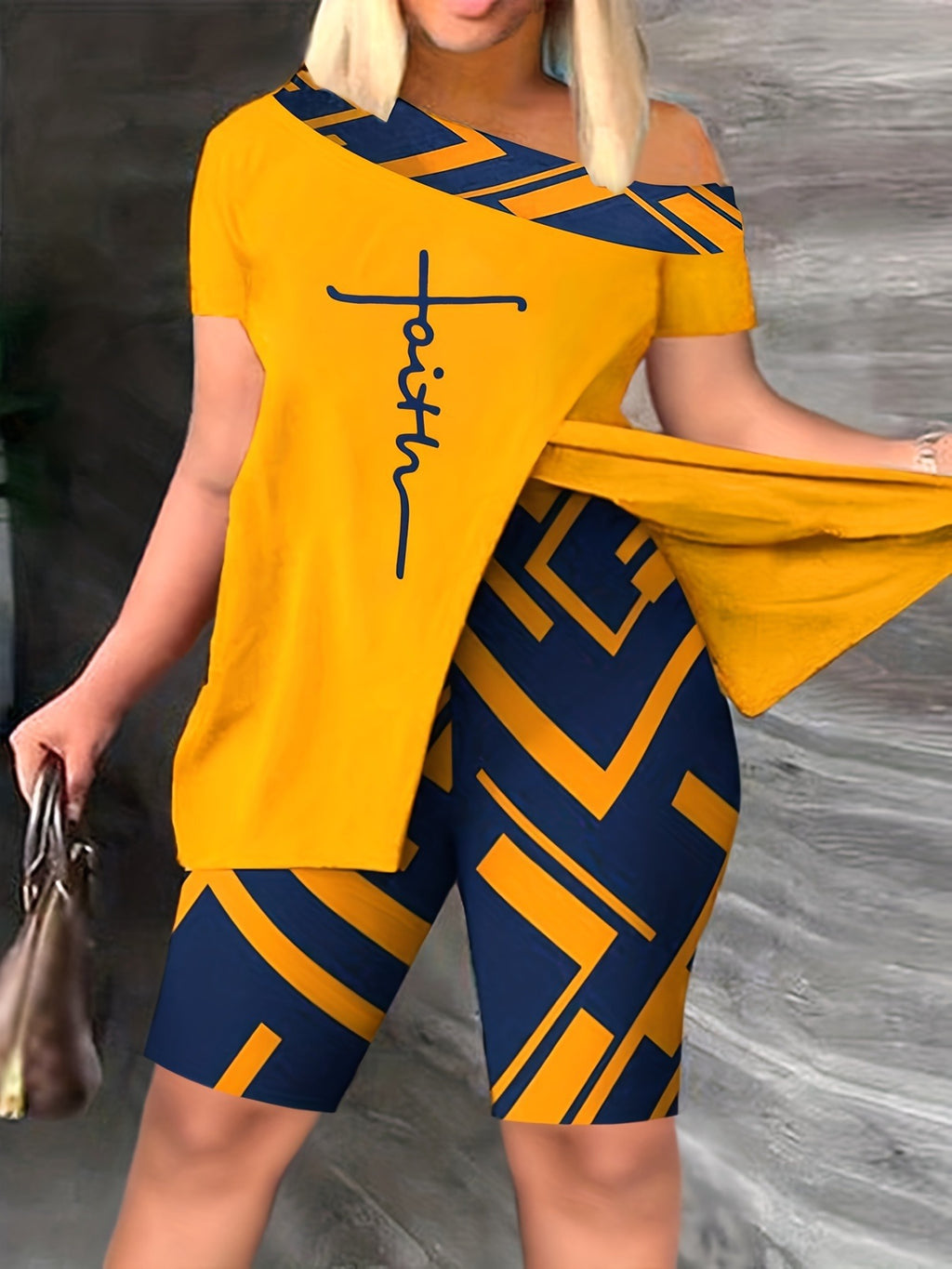 Sexy Off-the-shoulder Fashion Casual Printing Fifth Pants Suit - Beuti-Ful