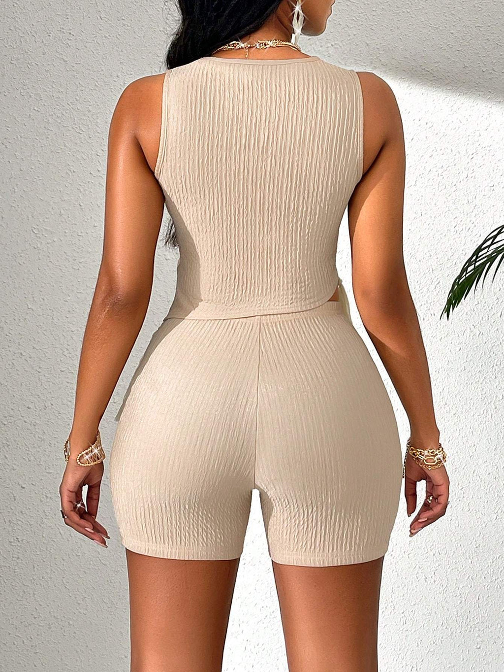 VaVaLuxe Asymmetrical Flowing Soverell Hem, Flowing Texture Fabric Shorts Suit - Beuti-Ful
