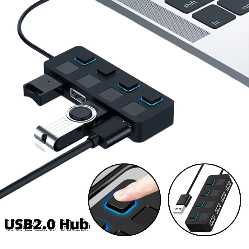 USB 2.0 HUB Multi USB Splitter 4 Expander USB Power Adapter Indicator Power USB Drives For Laptop PC - Beuti-Ful