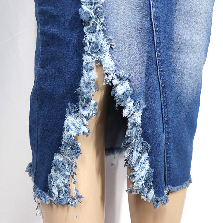 Frosted Wash Denim Skirt Suit - Beuti-Ful