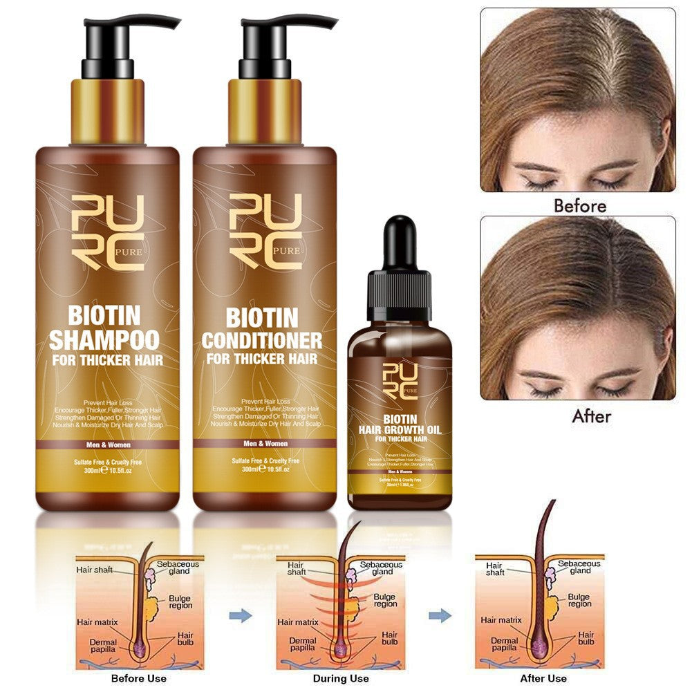 PURC Hair Care Ginger Biotin Three-piece Shampoo Conditioner Repair Dry And Frizz Essential Oil - Beuti-Ful