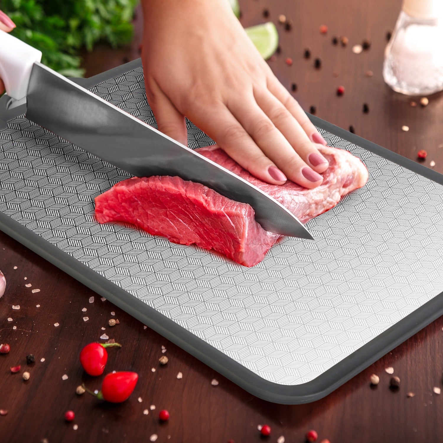 2Pcs Double Sided Cutting Board Stainless Steel Mesh Design With Grinding Zone Knife Sharpener Handle Dishwasher Safe