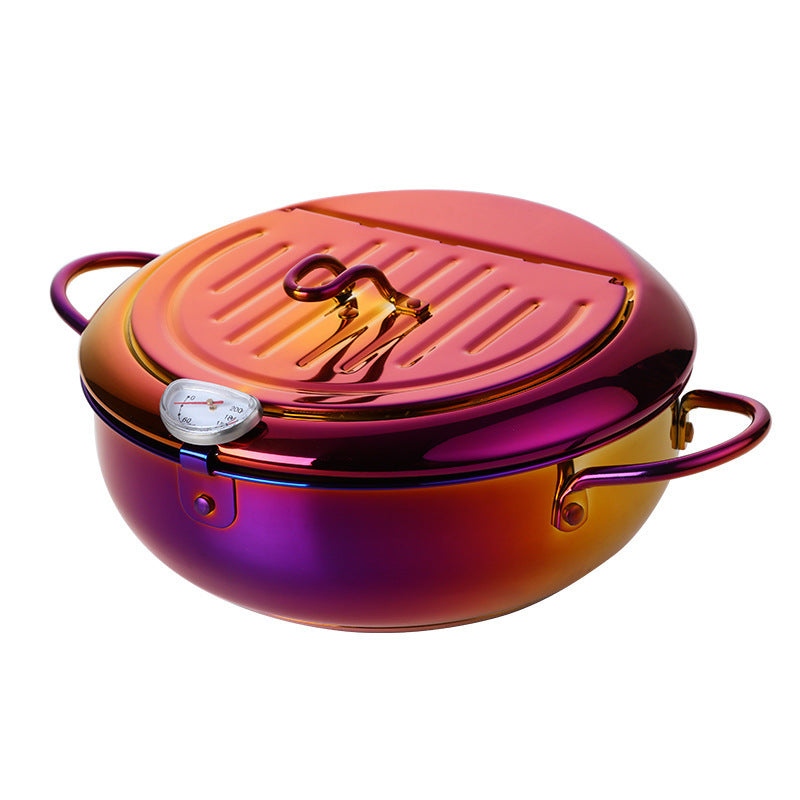 Stainless Steel Deep Frying Pan Color Band Oil Thermometer Double-layer Double Bottom - Beuti-Ful