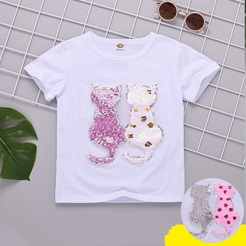 Boys And Girls' Glitter Double-sided Color Changing Short Sleeves - Beuti-Ful