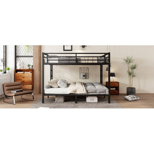 Metal California King Over California King Bunk Bed Space-Saving Noise Reduced No Box Spring Needed, Black