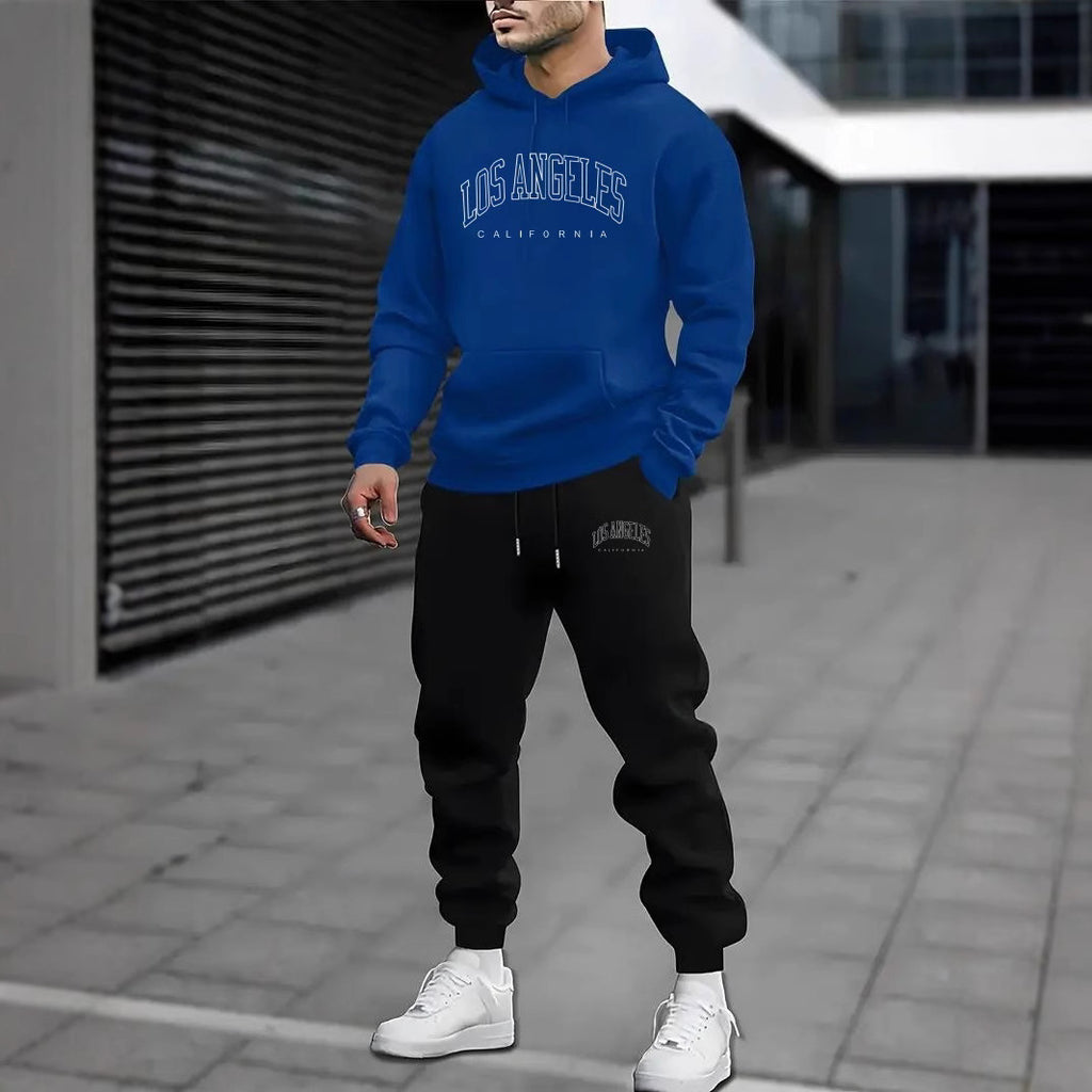 Men Fleece-lined Letter Print Same Color Sweatshirt And Sweatpants Suit Men