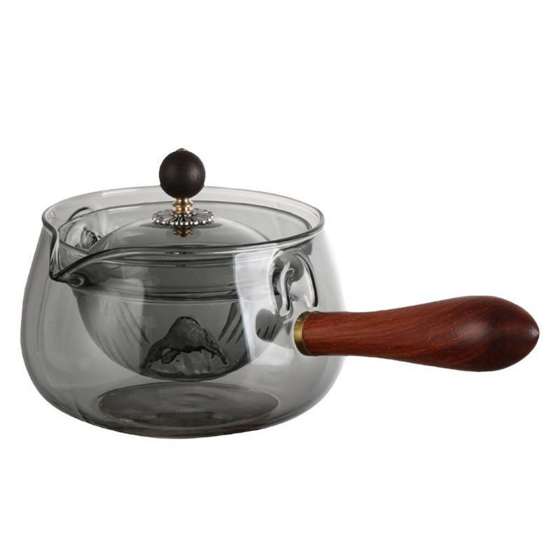 Semi-automatic Rotary Heat-resistant Glass Teapot Lazy Tea Making With Infuser And Wooden Handle Office Home Accessories Kitchen Gadgets - Beuti-Ful
