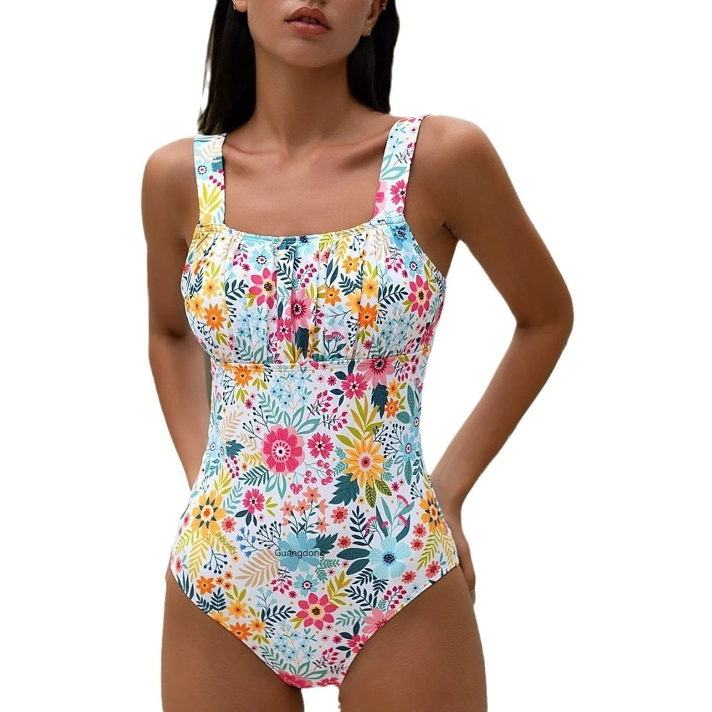 Pastoral Style Floral Print Full-bed One-piece Swimsuit For Women - Beuti-Ful