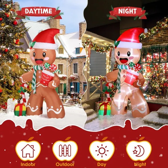 7.9 FT Lighted Christmas Inflatable Decoration, Inflatable Gingerbread Man Outdoor Decoration - Beuti-Ful
