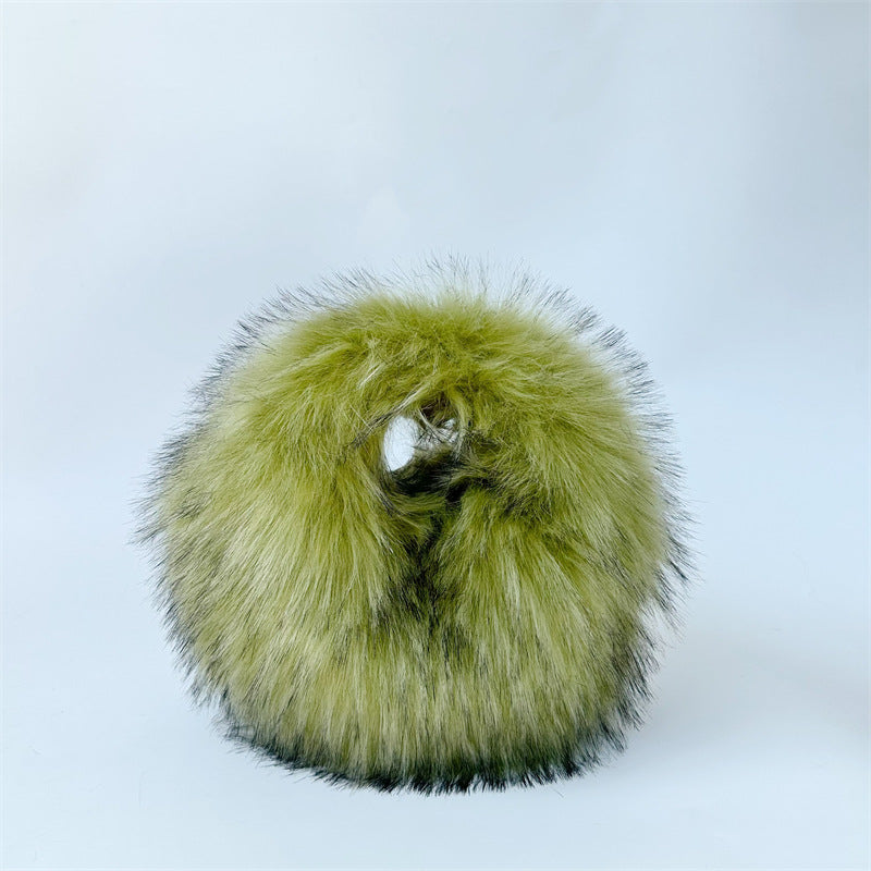 Artificial Raccoon Fur Ball Bag Plush Unique Punk Style Y2g - Beuti-Ful