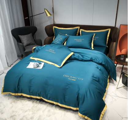 Cotton Four Piece Solid Color Wide Brim Embroidered Bedding For Wedding - Beuti-Ful