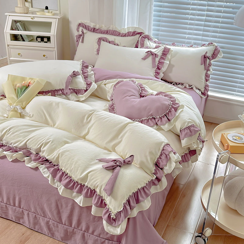 Solid Color Lace Bedsheet And Duvet Cover - Beuti-Ful