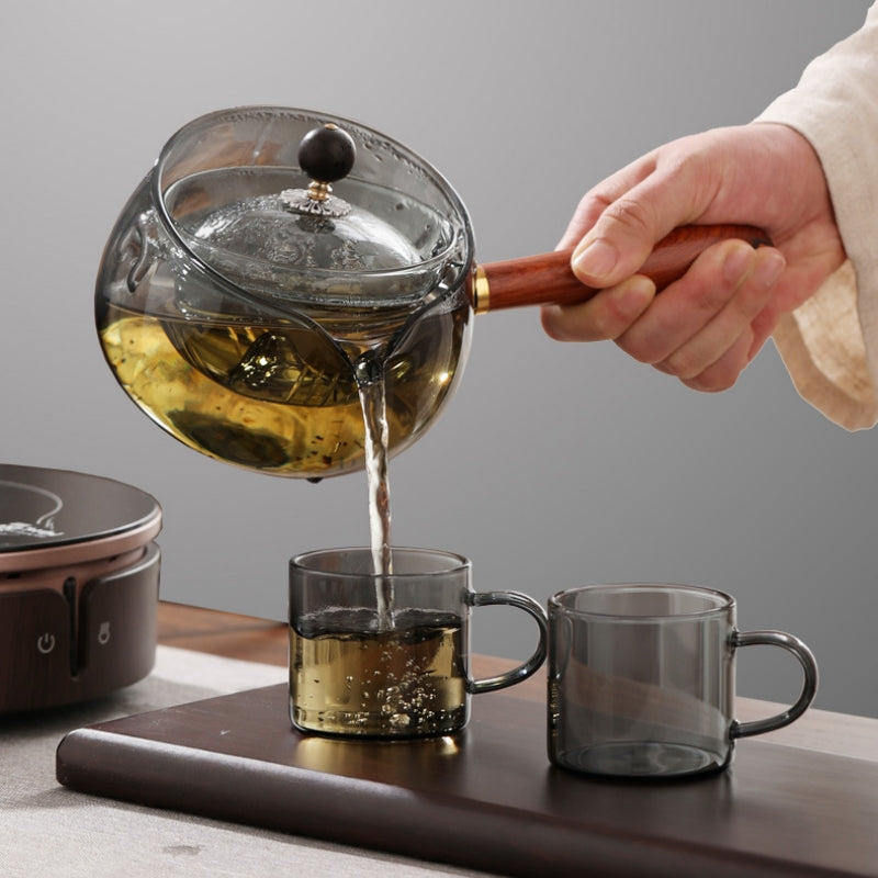 Semi-automatic Rotary Heat-resistant Glass Teapot Lazy Tea Making With Infuser And Wooden Handle Office Home Accessories Kitchen Gadgets - Beuti-Ful