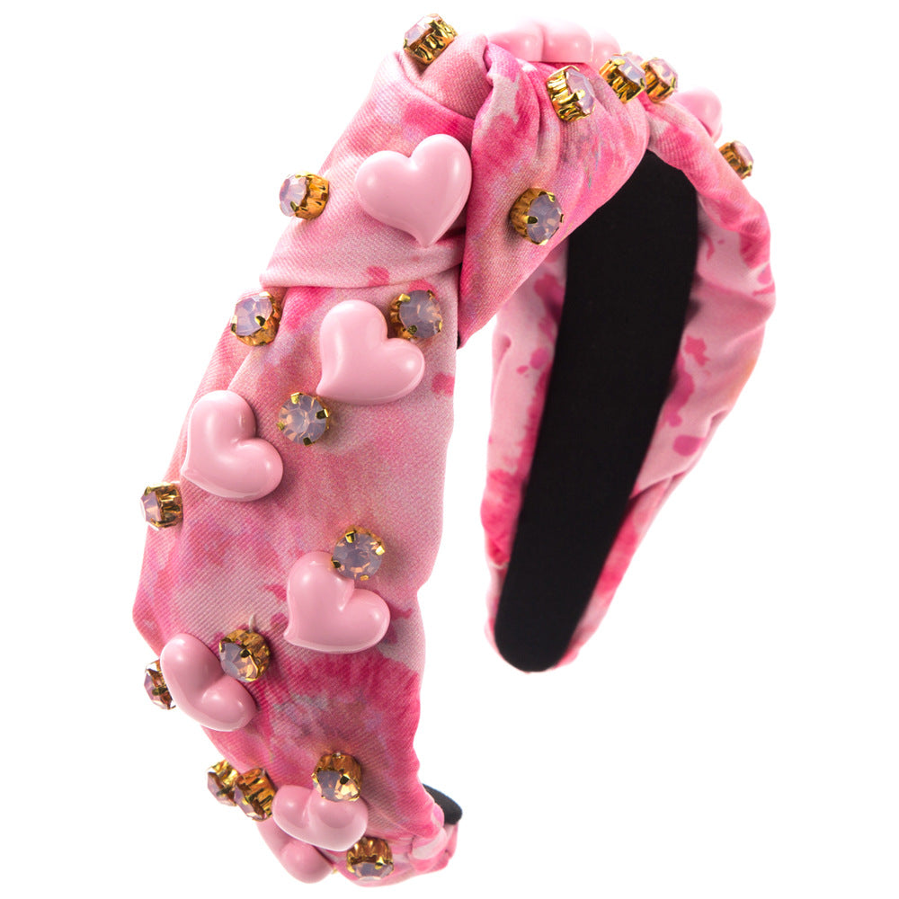 Printed Fabric  Headband Female Hand-stitched Gem Inlaid Love Accessories - Beuti-Ful