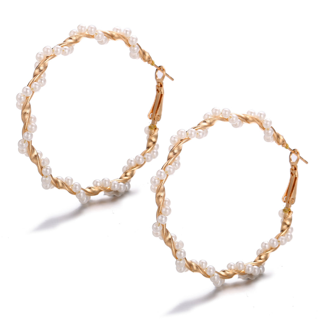 New Twining Pearl Big Circle Earrings - Beuti-Ful