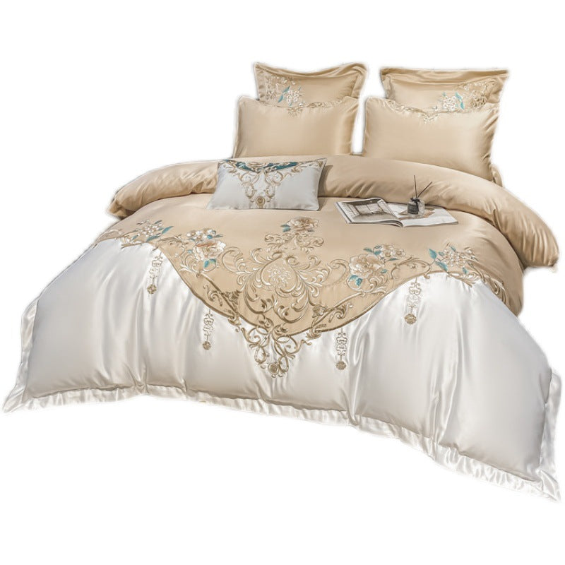 Champagne Flower Embroidery Four-piece Luxury Bedding Set - Beuti-Ful
