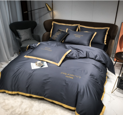 Cotton Four Piece Solid Color Wide Brim Embroidered Bedding For Wedding - Beuti-Ful