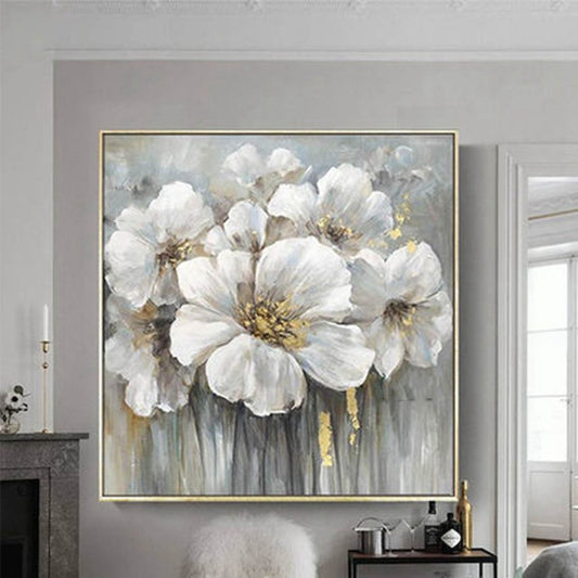 Frameless White Flower Wall Art Oil Painting