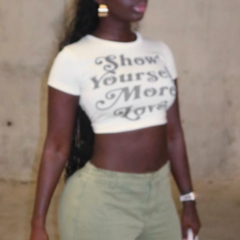Hipster Round Neck T-shirt Versatile Letter Print crop top - Beuti-Ful
