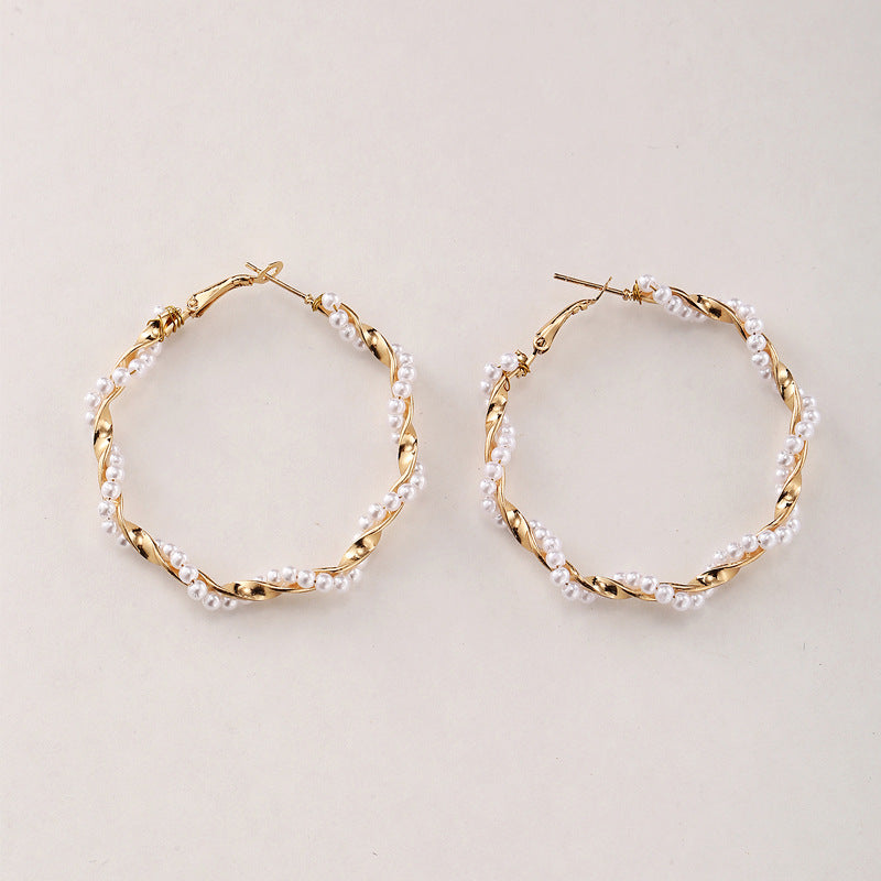 New Twining Pearl Big Circle Earrings - Beuti-Ful
