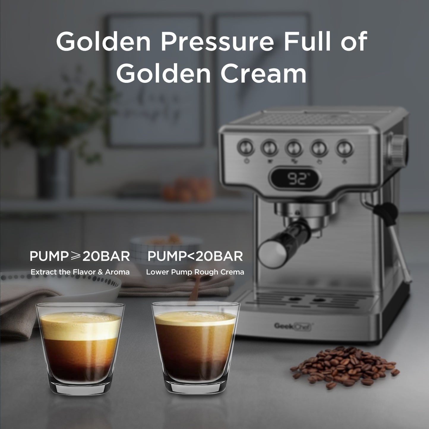 Espresso Machine, 20 Bar Espresso Machine With Milk Frother For Latte, Cappuccino, Macchiato