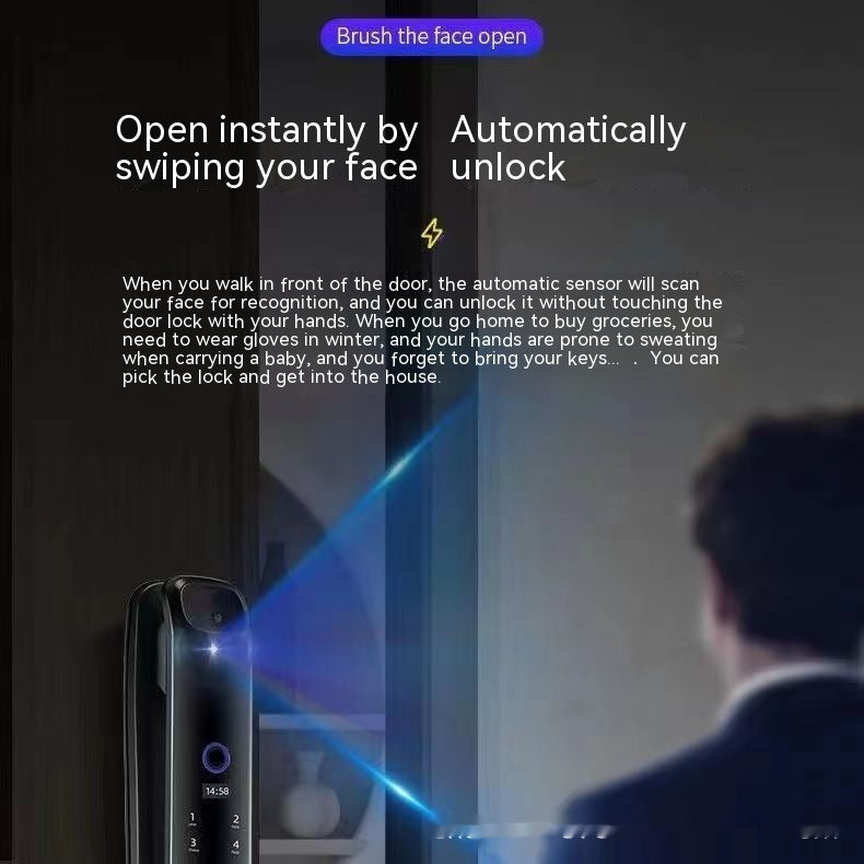 Automatic Fingerprint Lock Household Anti-theft Door 3d Face Recognition Smart Lock Peephole Viewer Password Lock - Beuti-Ful