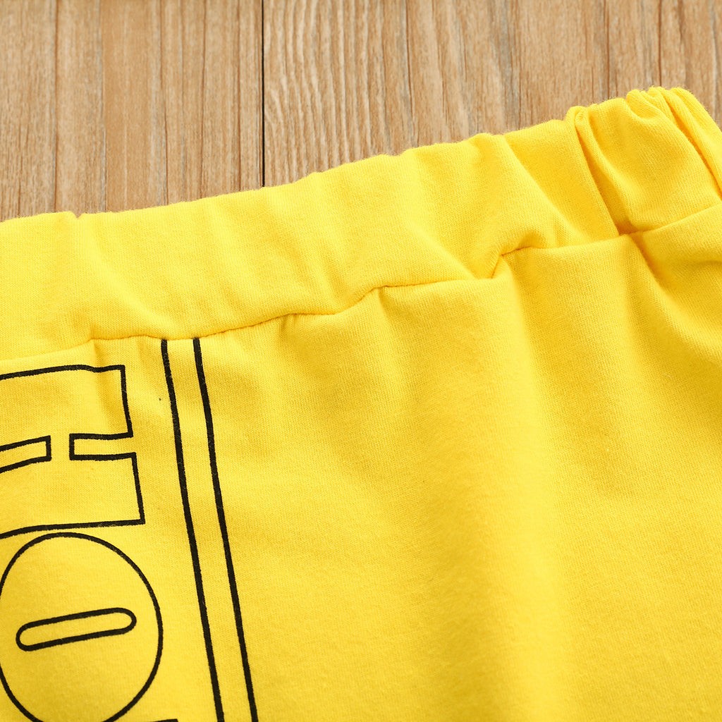 Non-hooded Letters Cotton Pullover Yellow Suit - Beuti-Ful