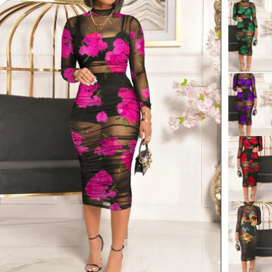 Short Skirt Top With Retro Printed Mesh Mid-length - Beuti-Ful