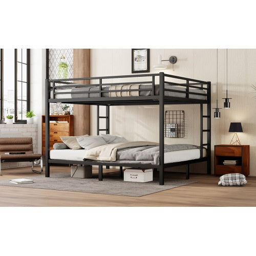 Metal California King Over California King Bunk Bed Space-Saving Noise Reduced No Box Spring Needed, Black