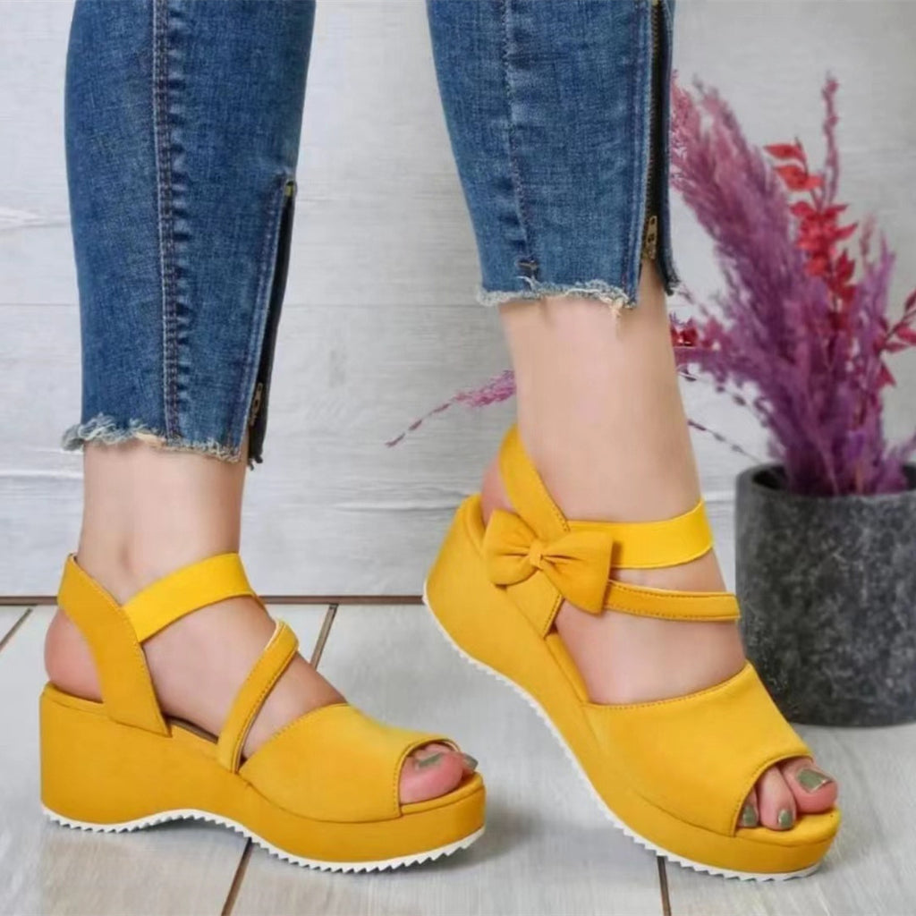 Plus Size Suede Wedge Peep Toe Sandals For Women - Beuti-Ful