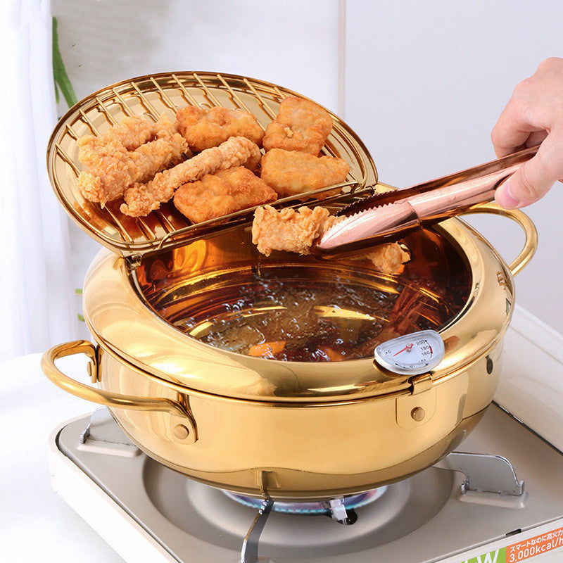 Stainless Steel Deep Frying Pan Color Band Oil Thermometer Double-layer Double Bottom - Beuti-Ful