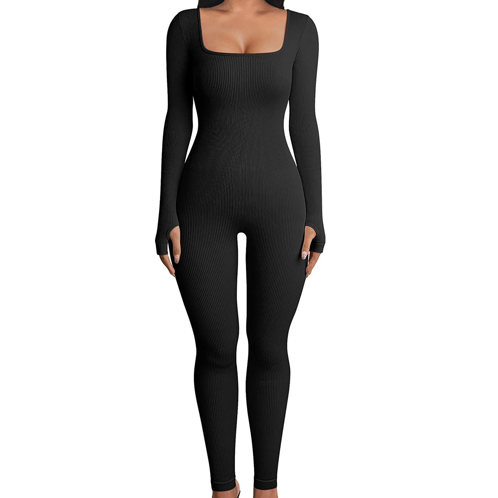 Hot-selling Women's Clothing Long Sleeve Jumpsuit Yoga Sexy One-piece Square Collar Sportwear - Beuti-Ful